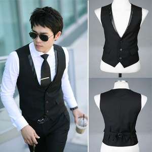 Mens Stylish Casual Business Slim Vests Waistcoat black 6214 3 Sizes 