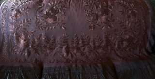 antique silk embroidered brown piano shawl/scarf/manton 19th century 
