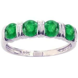 14K White Gold Four Stone Band Ring Emerald, size6.5 