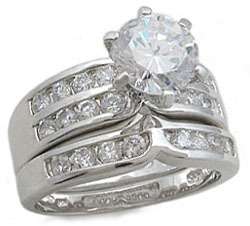 Ladies Wedding Set Double Rowed 2ct CZ Sterling Silver .925 Ring Size 