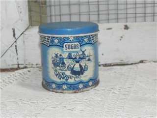 Vintage Wolverine Toy Sugar Tin Canister~Blue Delft Pattern~Good 