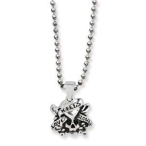  Ed Hardy Skull Heart Pendant Necklace 24in/Stainless Steel 