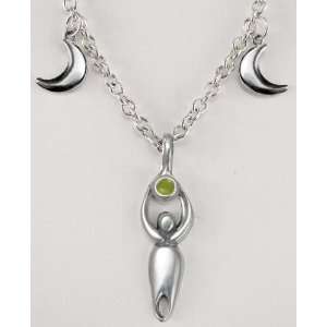   Silver Triple Goddess Necklace Accented with Genuine Peridot: Jewelry