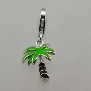  Silver & Enamel Palm Tree Charm with a Lock to Hook 