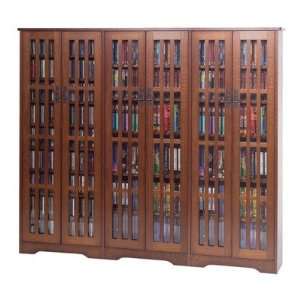   Wide Mission Media Cabinet with Glass Doors   Walnut Electronics