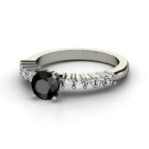  Tiana Ring, Round Black Diamond Platinum Ring with Diamond 