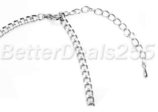 Rhinestone Leopard Head Silver Crystal Necklace Chain  