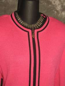 St John Collection knit pink black suit jacket blazer size 12 14 