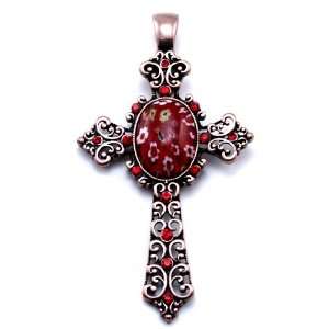 3.5 Copper Cross Pendant Enhancer with Red Crystals and 