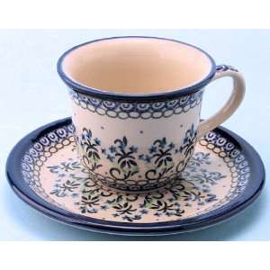 Polish Pottery 5 oz. Tea Cup and Saucer:  Kitchen & Dining
