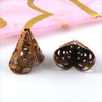 C235/ 30 Antiqued copper Filigree Beads End Caps Cones  