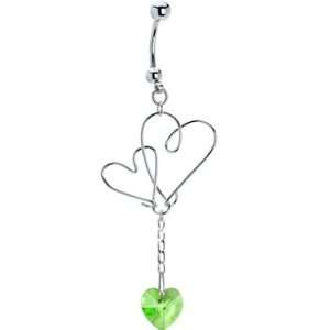    Sterling Silver Scroll Heart August Birthstone Belly Ring Jewelry