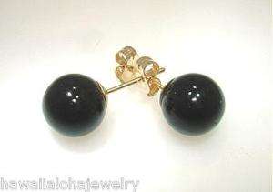 12MM PACIFIC ROUND BLACK CORAL 14K GOLD POST EARRINGS  