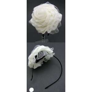  Gothic White Rose Large Chiffon Flower Headband   Gothic Couture 