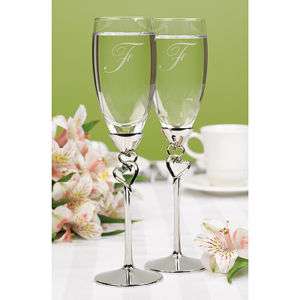   Hearts Elegant Wedding Toasting Flutes Glass Set Champagne Toast