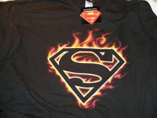 Superman Flame Logo Black T Shirt DC Comics New  