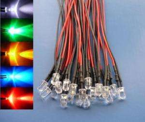 50 Mixed Colour 5mm LEDs Pre Wired Light 12V 20cm Bulb  