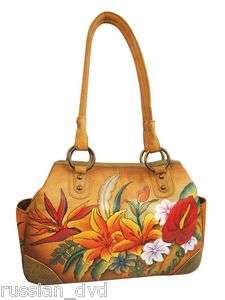 New Anuschka Genuine leather Tropical Paradise Tote Hand Painted Woman 
