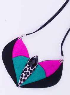 Papilon buterfly fuchsia color block BIB statement necklace with suede 