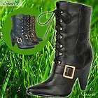 MIU MIU Black Rounded Toe High Stack Heel Zip Up Buckle Ankle Boots Sz 