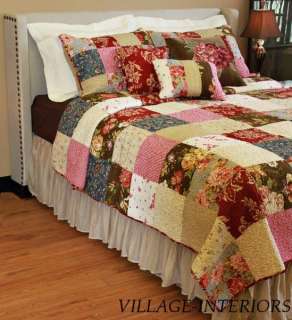   COUNTRY ASHBURY CAL/ KING QUILT in RED, BLUE BEIGE BROWN PATCHWORK