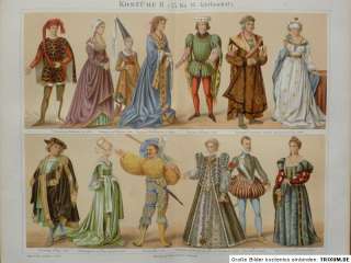 Mode, Kostüme II, 15./16. Jahrhundert, Litho 1888, M4  