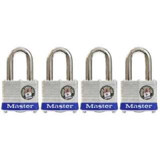 Master Lock 1 9/16 Laminated Steel Body Padlock W/ 1 1/8 Shackle (4 