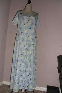 Floral Baby Blue long DRESS 100% polyester LOOK sz M  
