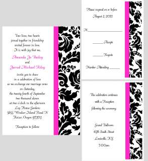   Custom Damask Pocket Bridal Wedding Invitations Set Many Colors  