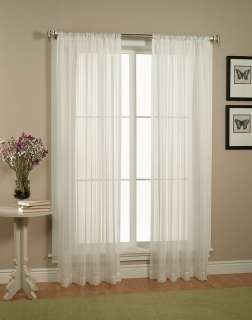 Textured Striped Sheer 84 Inch Curtain Panel Pair   White  