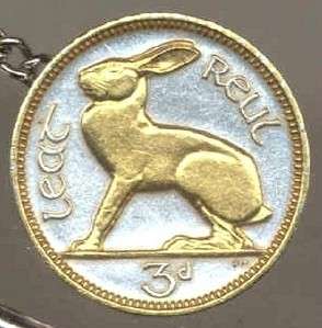 Gold/Silver Coin Tie/Hat Tac, Ireland 3 Pence Rabbit  