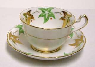 Ltd Phoenix Bone China Tea Cup & Saucer Gold & Green Leaves 