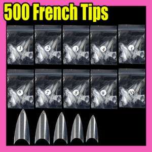500 Nail Art Acrylic Fake French Nail Tips Clear F296  