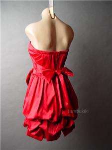 RED Sateen Elegant Bow Gathered Skirt Dance Formal Event Wedding Party 