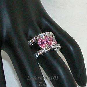 STUNNING 3.56ct Pink CZ Womens Wide Band Ring sz 9  