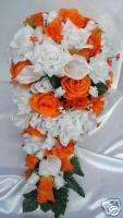 21pc Bridal bouquet wedding flowers ORANGE / CALLA LILY  