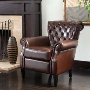 Classic Club Tufted Brown Leather Accent Arm Chair NEW  