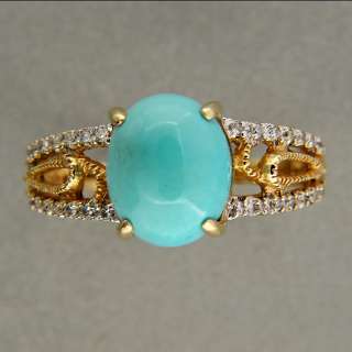   BLUE GENUINE TURQUOISE 14K PINK GOLD SINGLE CUT DIAMOND ACCENT RING
