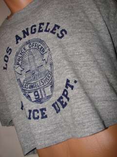 Vtg 70s Gray LAPD RAYON 1/2 CUT T Shirt Sz L Los Angeles Police Dept 