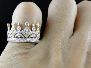 10K YELLOW GOLD CROWN PINKY FASHION DESIGNER DIAMOND RING 1/2 CT 
