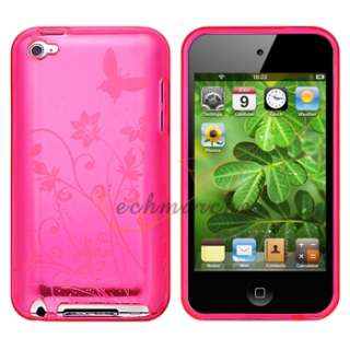   Coque GEL Silicone Pour Apple iPod Touch 4 4G,Rose de Fleur Papillon