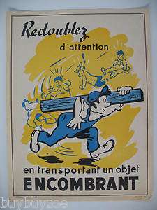 AFFICHE sécurité SNCF 1960 humour TRANSPORT POUTRE objet emcombrant