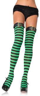 Striped Thigh Highs with belt Green/Black   Includes Stockings, Belt.