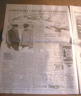 1912 newspaper TITANIC SINKS  w/ BIG Headline & photo  