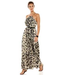 Calvin Klein Dress, Sleeveless Belted Printed Pleated Maxi   Womens 