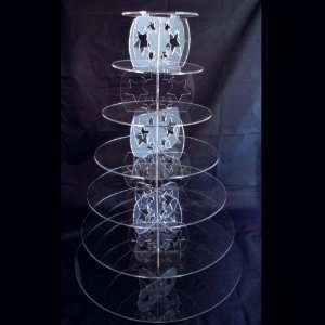  Seven Tier Clear Acrylic Round Stars Wedding and Party Cake Stand 