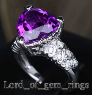   Dark Purple AMETHYST & DIAMOND 9K WHITE GOLD Engagement RING  