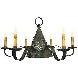 Antique Reproduction Lighting. Large Pierced Cone Tin Chandelier With 