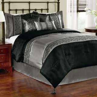 Gala Black 7 Piece Comforter Set W/Bedskirt & PILLOWS  