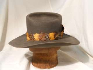 Vintage Resistol Stagecoach Western Hat with Feather Hatband, Gray 